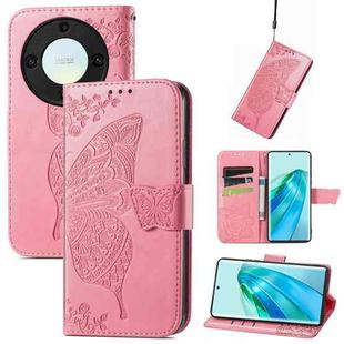 For Honor Magic5 Lite Butterfly Love Flower Embossed Leather Phone Case(Pink)