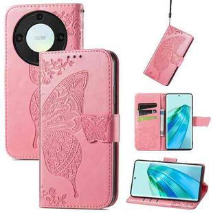 For Honor X9a Butterfly Love Flower Embossed Leather Phone Case(Pink)