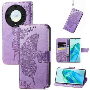 For Honor X9a Butterfly Love Flower Embossed Leather Phone Case(Light Purple)
