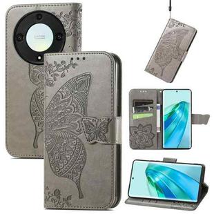 For Honor X40 Butterfly Love Flower Embossed Leather Phone Case(Gray)