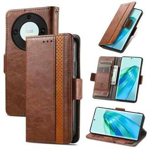For Honor Magic5 Lite CaseNeo Splicing Dual Magnetic Buckle Leather Phone Case(Dark Brown)