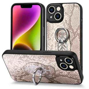 For iPhone 14 Pro Snakeskin Leather Back Cover Ring  Phone Case(Gray)