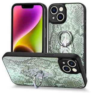 For iPhone 11 Snakeskin Leather Back Cover Ring  Phone Case(Green)