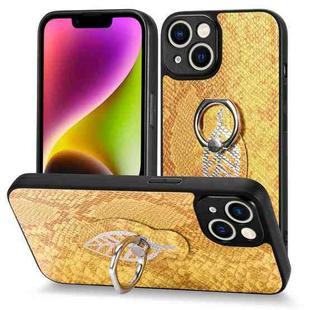 For For iPhone 11 Pro Max Snakeskin Leather Back Cover Ring  Phone Case(Yellow)