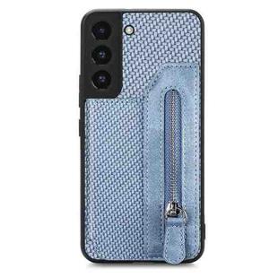 For Samsung Galaxy S22 5G Carbon Fiber Horizontal Flip Zipper Wallet Phone Case(Blue)
