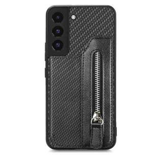For Samsung Galaxy S22+ 5G Carbon Fiber Horizontal Flip Zipper Wallet Phone Case(Black)