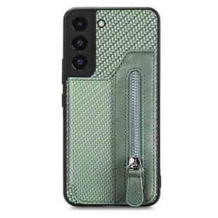 For Samsung Galaxy S22+ 5G Carbon Fiber Horizontal Flip Zipper Wallet Phone Case(Green)