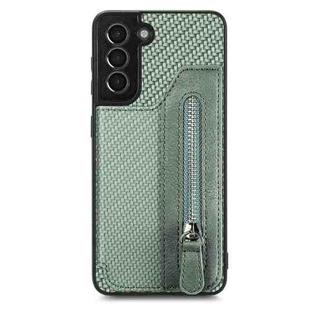 For Samsung Galaxy S21 5G Carbon Fiber Horizontal Flip Zipper Wallet Phone Case(Green)