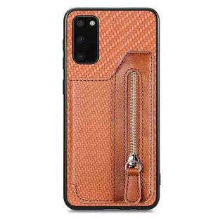 For Samsung Galaxy S20 Carbon Fiber Horizontal Flip Zipper Wallet Phone Case(Brown)