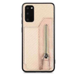 For Samsung Galaxy S20 Carbon Fiber Horizontal Flip Zipper Wallet Phone Case(Khaki)