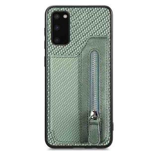 For Samsung Galaxy S20+ Carbon Fiber Horizontal Flip Zipper Wallet Phone Case(Green)