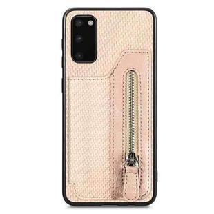 For Samsung Galaxy S20+ Carbon Fiber Horizontal Flip Zipper Wallet Phone Case(Khaki)