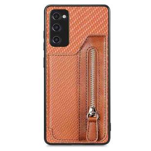 For Samsung Galaxy S20 FE Carbon Fiber Horizontal Flip Zipper Wallet Phone Case(Brown)