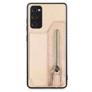 For Samsung Galaxy S20 FE Carbon Fiber Horizontal Flip Zipper Wallet Phone Case(Khaki)