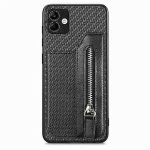 For Samsung Galaxy A04 4G Carbon Fiber Horizontal Flip Zipper Wallet Phone Case(Black)