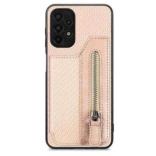 For Samsung Galaxy A13 4G Carbon Fiber Horizontal Flip Zipper Wallet Phone Case(Khaki)