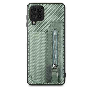 For Samsung Galaxy A22 4G Carbon Fiber Horizontal Flip Zipper Wallet Phone Case(Green)