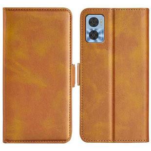 For Motorola Moto E22 / E22i Dual-side Magnetic Buckle Horizontal Flip Leather Phone Case(Yellow)