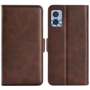 For Motorola Moto E22 / E22i Dual-side Magnetic Buckle Horizontal Flip Leather Phone Case(Brown)