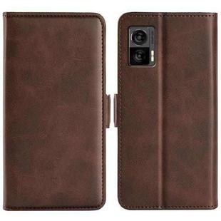 For Motorola Edge 30 Lite Dual-side Magnetic Buckle Horizontal Flip Leather Phone Case(Brown)
