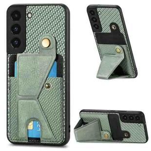 For Samsung Galaxy S22+ 5G Carbon Fiber Wallet Flip Card K-shaped Holder Phone Case(Green)