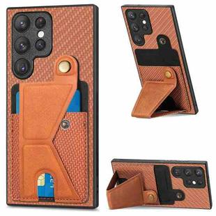 For Samsung Galaxy S22 Ultra 5G Carbon Fiber Wallet Flip Card K-shaped Holder Phone Case(Brown)