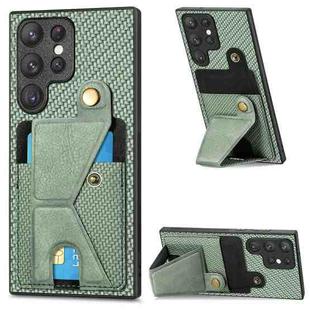 For Samsung Galaxy S22 Ultra 5G Carbon Fiber Wallet Flip Card K-shaped Holder Phone Case(Green)