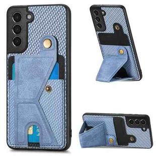 For Samsung Galaxy S21 5G Carbon Fiber Wallet Flip Card K-shaped Holder Phone Case(Blue)