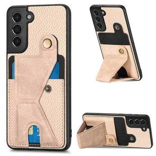 For Samsung Galaxy S21+ 5G Carbon Fiber Wallet Flip Card K-shaped Holder Phone Case(Khaki)