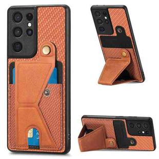For Samsung Galaxy S21 Ultra 5G Carbon Fiber Wallet Flip Card K-shaped Holder Phone Case(Brown)