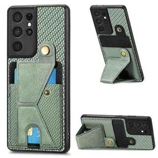 For Samsung Galaxy S21 Ultra 5G Carbon Fiber Wallet Flip Card K-shaped Holder Phone Case(Green)