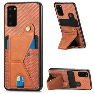 For Samsung Galaxy S20 Carbon Fiber Wallet Flip Card K-shaped Holder Phone Case(Brown)