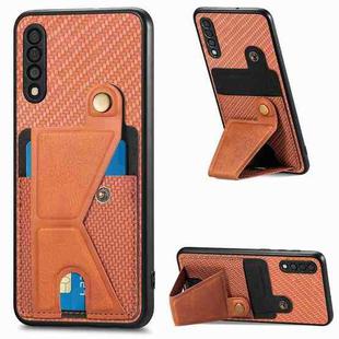For Samsung Galaxy A50 Carbon Fiber Wallet Flip Card K-shaped Holder Phone Case(Brown)
