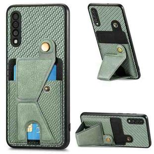 For Samsung Galaxy A50 Carbon Fiber Wallet Flip Card K-shaped Holder Phone Case(Green)