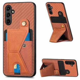 For Samsung Galaxy A14 5G Carbon Fiber Wallet Flip Card K-shaped Holder Phone Case(Brown)