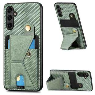 For Samsung Galaxy A14 5G Carbon Fiber Wallet Flip Card K-shaped Holder Phone Case(Green)