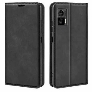 For Motorola Edge 30 Lite Retro-skin Magnetic Suction Leather Phone Case(Black)