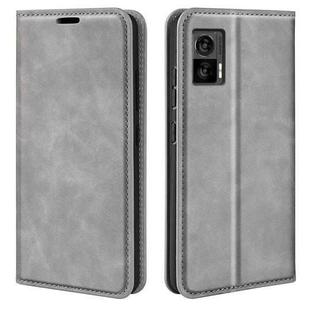For Motorola Edge 30 Lite Retro-skin Magnetic Suction Leather Phone Case(Grey)