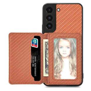 For Samsung Galaxy S22 5G Carbon Fiber Magnetic Card Wallet Bag Phone Case(Brown)