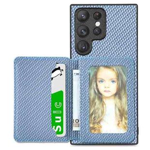 For Samsung Galaxy S22 Ultra 5G Carbon Fiber Magnetic Card Wallet Bag Phone Case(Blue)