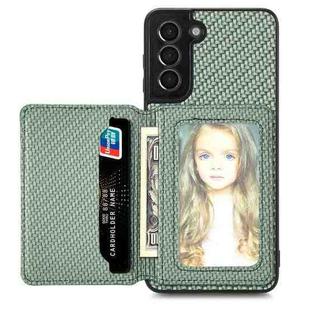 For Samsung Galaxy S21 5G Carbon Fiber Magnetic Card Wallet Bag Phone Case(Green)