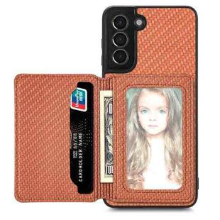 For Samsung Galaxy S21+ 5G Carbon Fiber Magnetic Card Wallet Bag Phone Case(Brown)