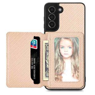 For Samsung Galaxy S21+ 5G Carbon Fiber Magnetic Card Wallet Bag Phone Case(Khaki)