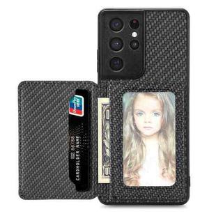 For Samsung Galaxy S21 Ultra 5G Carbon Fiber Magnetic Card Wallet Bag Phone Case(Black)