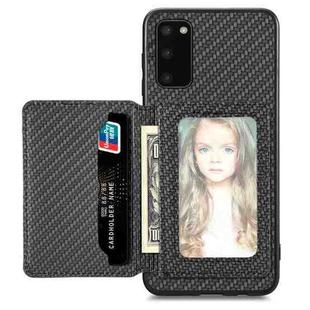 For Samsung Galaxy S20 Carbon Fiber Magnetic Card Wallet Bag Phone Case(Black)