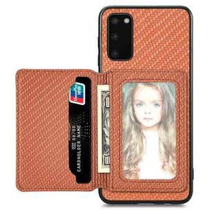For Samsung Galaxy S20 Carbon Fiber Magnetic Card Wallet Bag Phone Case(Brown)
