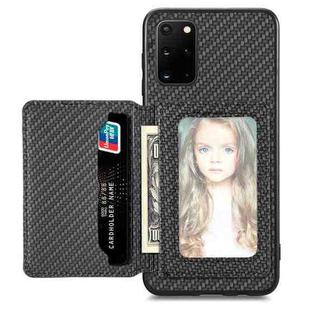 For Samsung Galaxy S20+ Carbon Fiber Magnetic Card Wallet Bag Phone Case(Black)