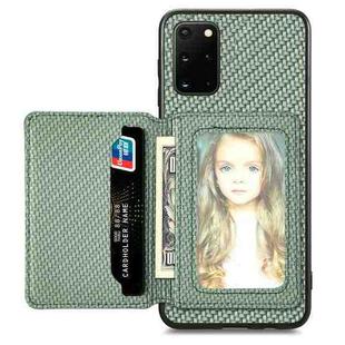 For Samsung Galaxy S20+ Carbon Fiber Magnetic Card Wallet Bag Phone Case(Green)