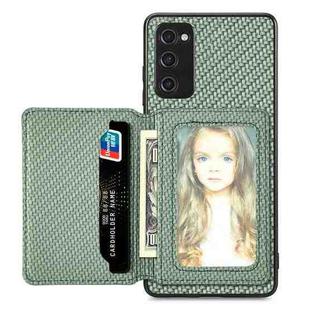 For Samsung Galaxy S20 FE Carbon Fiber Magnetic Card Wallet Bag Phone Case(Green)