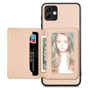 For Samsung Galaxy A04 4G Carbon Fiber Magnetic Card Wallet Bag Phone Case(Khaki)